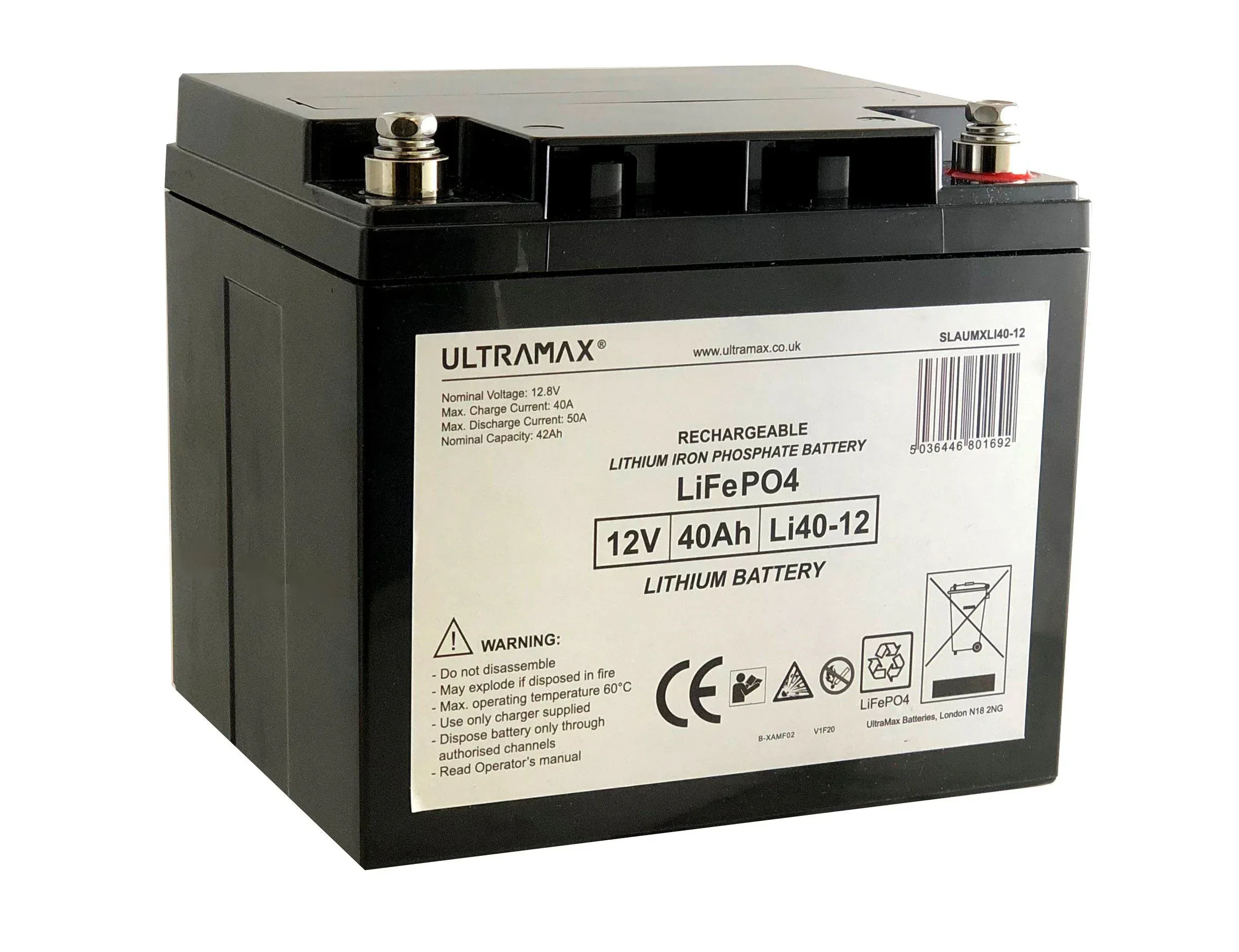 Ultramax 12V 40 Ah LiFePO4 litiumakku