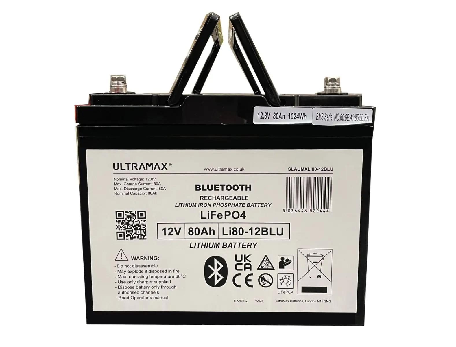Ultramax 12V 80 Ah Bluetooth LiFePO4 litiumakku